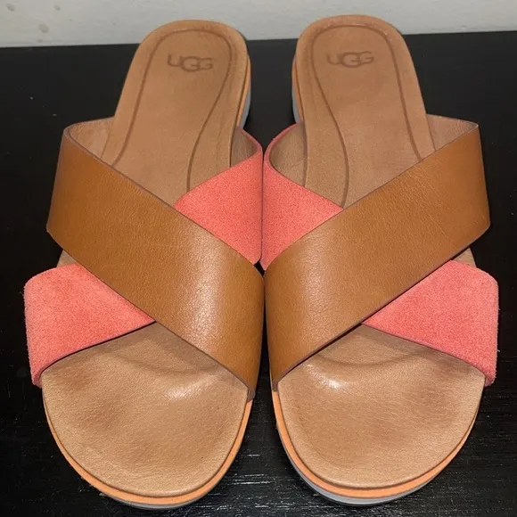UGG Kari Sandals/Slides size 9.5 coral and brown.  Leather.