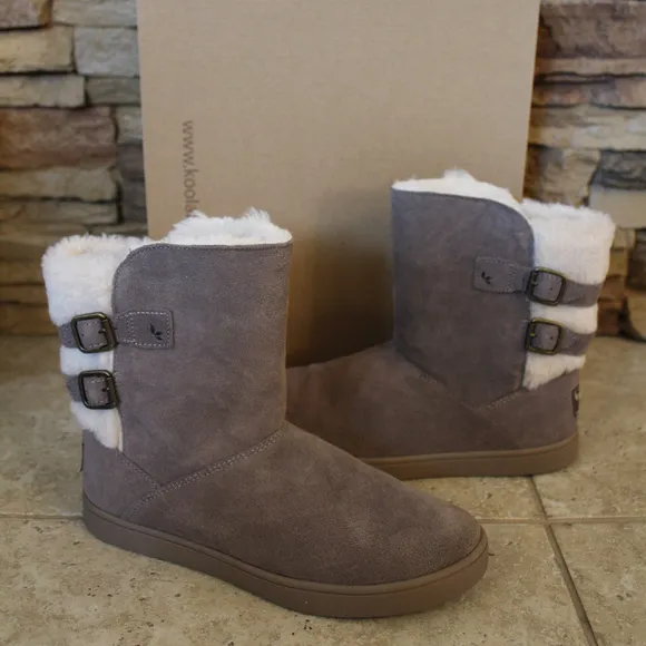 UGG KOOLABURRA‎ GIRL'S SUEDE BUCKLE BOOTS GRAY