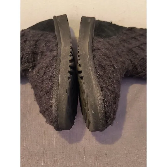 UGG Lattice Cardy Tall Cable Knit Sweater Black Boots Womens US Size 8 1016557