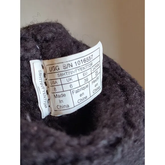 UGG Lattice Cardy Tall Cable Knit Sweater Black Boots Womens US Size 8 1016557