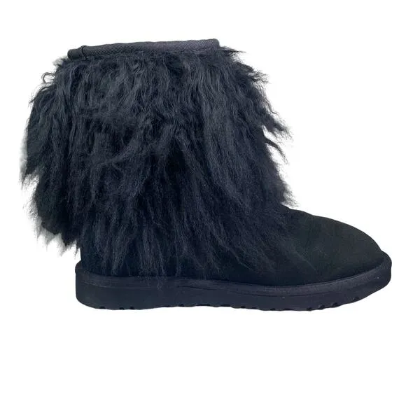 UGG Lida Mongolian Black Suede Shearling Fur Cuff Classic Boot Size US 6