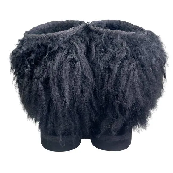 UGG Lida Mongolian Black Suede Shearling Fur Cuff Classic Boot Size US 6