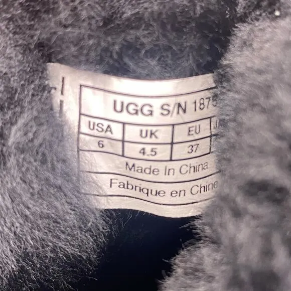 UGG Lida Mongolian Black Suede Shearling Fur Cuff Classic Boot Size US 6
