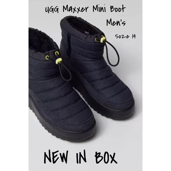 UGG Men's Maxxer Mini Black Quilted Winter Boots Size 14 - New in Box
