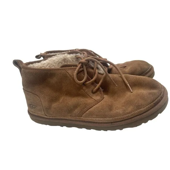 UGG Neumel Suede Womens Sz 11 Men’s Sz 9Chukka Boots Chestnut Brown Lace-Up Logo