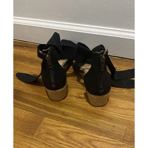 UGG Traci Espadrille Wedge Sandals Black Ribbon Bow - Size 6.5 NEW