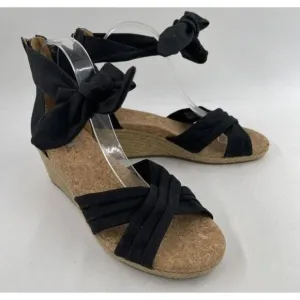 UGG Traci Espadrille Wedge Sandals Black Ribbon Bow - Size 6.5 NEW
