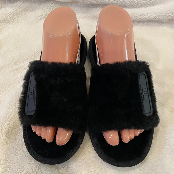 UGG UGGS Disco Slides Sandals Black &amp; White Kids Size 5 = Women's Size 6.5 NWOB