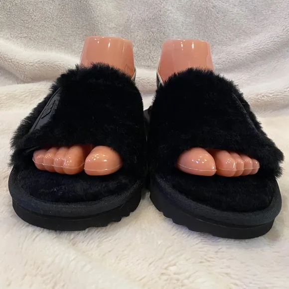 UGG UGGS Disco Slides Sandals Black &amp; White Kids Size 5 = Women's Size 6.5 NWOB