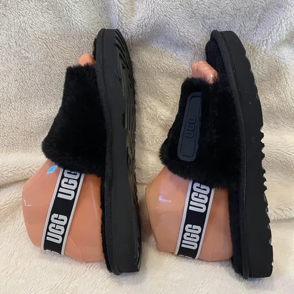 UGG UGGS Disco Slides Sandals Black &amp; White Kids Size 5 = Women's Size 6.5 NWOB
