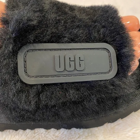 UGG UGGS Disco Slides Sandals Black &amp; White Kids Size 5 = Women's Size 6.5 NWOB