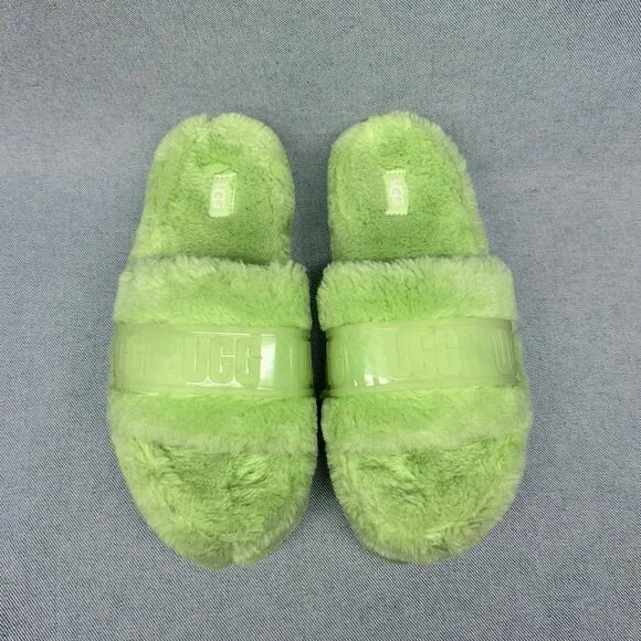 UGG Women’s Fluffita Platform Slides in Bright Green, Size 9