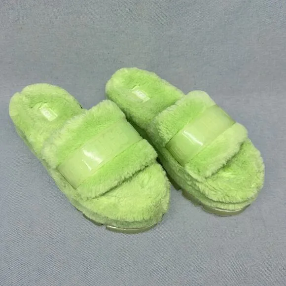 UGG Women’s Fluffita Platform Slides in Bright Green, Size 9