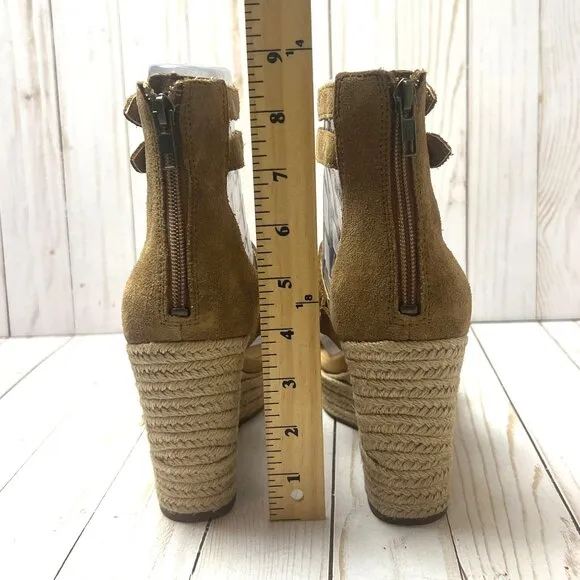 UGG Womens Kolfax Wedge Sandals Size 10 Tan Suede With Jute Platform &amp; Back Zipp
