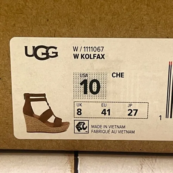 UGG Womens Kolfax Wedge Sandals Size 10 Tan Suede With Jute Platform &amp; Back Zipp