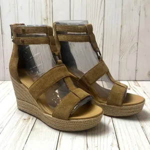 UGG Womens Kolfax Wedge Sandals Size 10 Tan Suede With Jute Platform &amp; Back Zipp