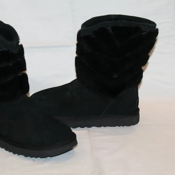UGG‎ WOMEN'S TANIA CLASSIC SHORT SHEARLING SUEDE WINTER BOOTS BLACK SZ 6