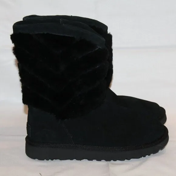 UGG‎ WOMEN'S TANIA CLASSIC SHORT SHEARLING SUEDE WINTER BOOTS BLACK SZ 6