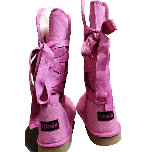 Ukala Australian Midcalf Pink Suede Boots US Size 5 Merino Wool Lining NEW