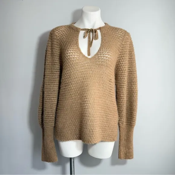 ULLA JOHNSON Lara Pullover L Alpaca Wool Open Knit Puff Balloon Sleeve Sweater