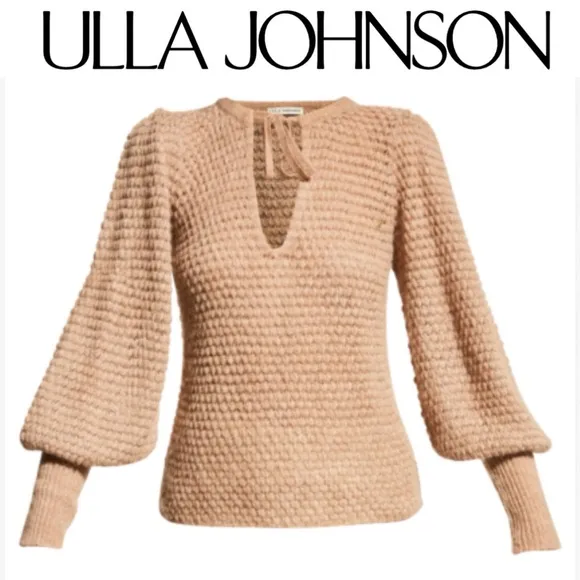 ULLA JOHNSON Lara Pullover L Alpaca Wool Open Knit Puff Balloon Sleeve Sweater