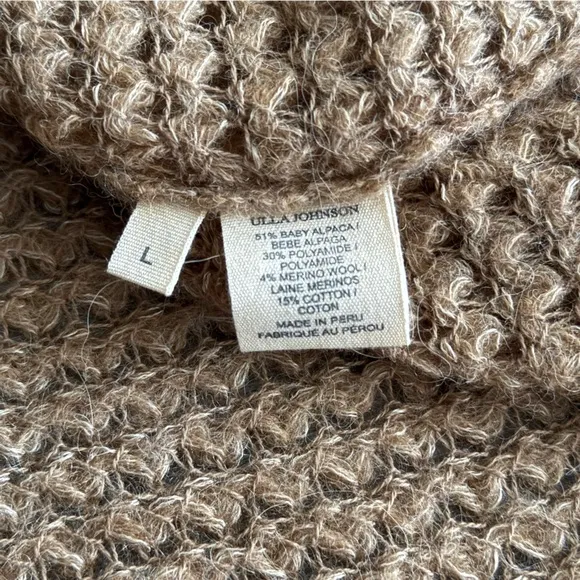 ULLA JOHNSON Lara Pullover L Alpaca Wool Open Knit Puff Balloon Sleeve Sweater