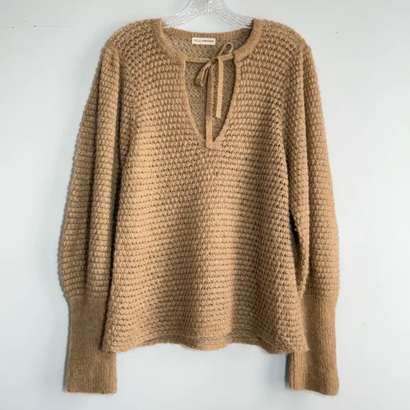 ULLA JOHNSON Lara Pullover L Alpaca Wool Open Knit Puff Balloon Sleeve Sweater