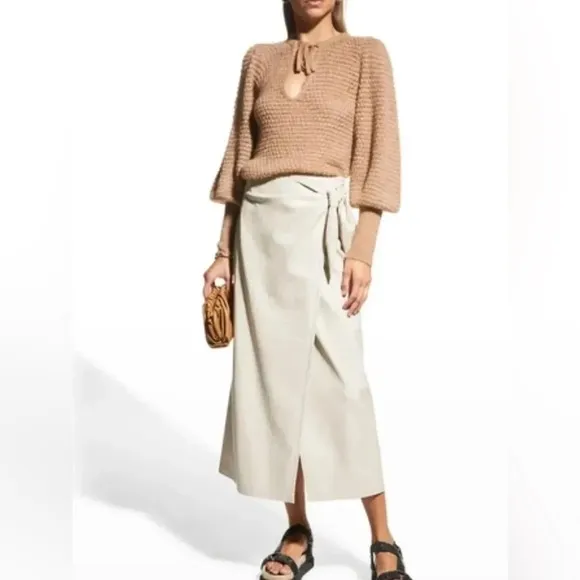 ULLA JOHNSON Lara Pullover L Alpaca Wool Open Knit Puff Balloon Sleeve Sweater