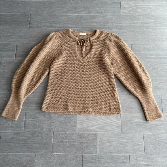 ULLA JOHNSON Lara Pullover L Alpaca Wool Open Knit Puff Balloon Sleeve Sweater