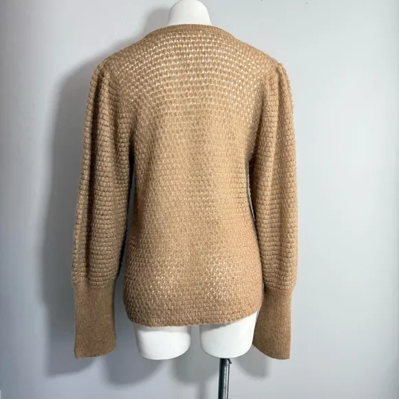 ULLA JOHNSON Lara Pullover L Alpaca Wool Open Knit Puff Balloon Sleeve Sweater