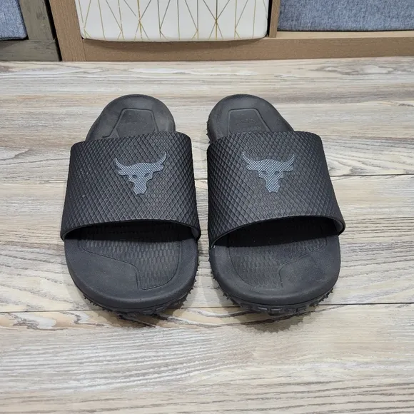Under Armour Project Rock Slides Men's Size 15 Wild Grip Bottom Black