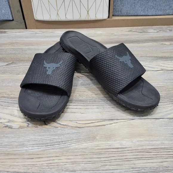 Under Armour Project Rock Slides Men's Size 15 Wild Grip Bottom Black