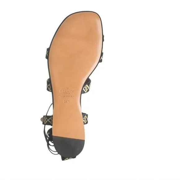 ❣️VALENTINO❣️Stone Embellished Lace Up Ankle Wrap Sandals Size 7 / Size EU 37