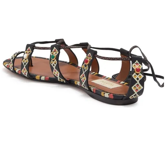 ❣️VALENTINO❣️Stone Embellished Lace Up Ankle Wrap Sandals Size 7 / Size EU 37