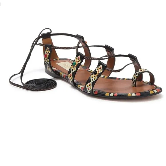 ❣️VALENTINO❣️Stone Embellished Lace Up Ankle Wrap Sandals Size 7 / Size EU 37