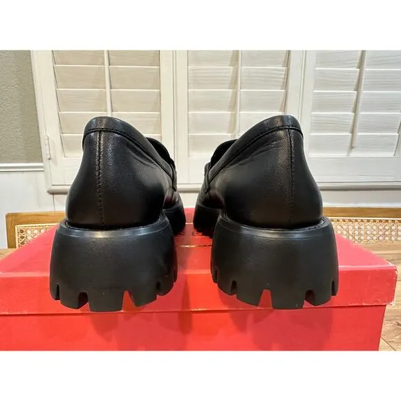 Vaneli Womens Zefiro Black Leather Loafers Size 7.5 Narrow NIB Link Chain Accent
