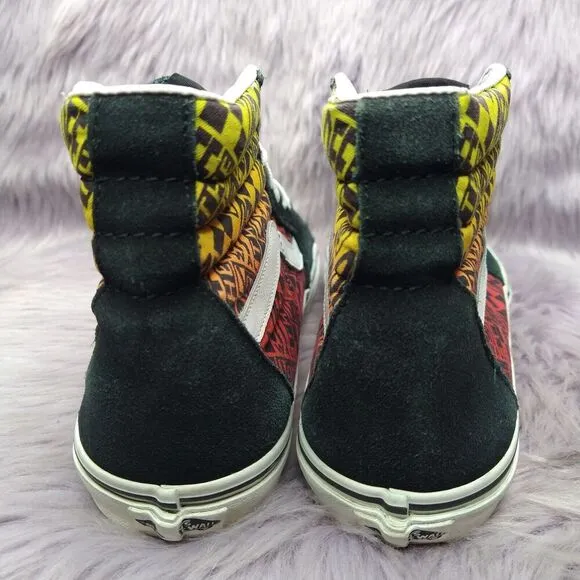 Vans Sk8-Hi Logo Flame Canvas Suede Sneakers Men Sz 10.5 Women Sz 12 Black Red