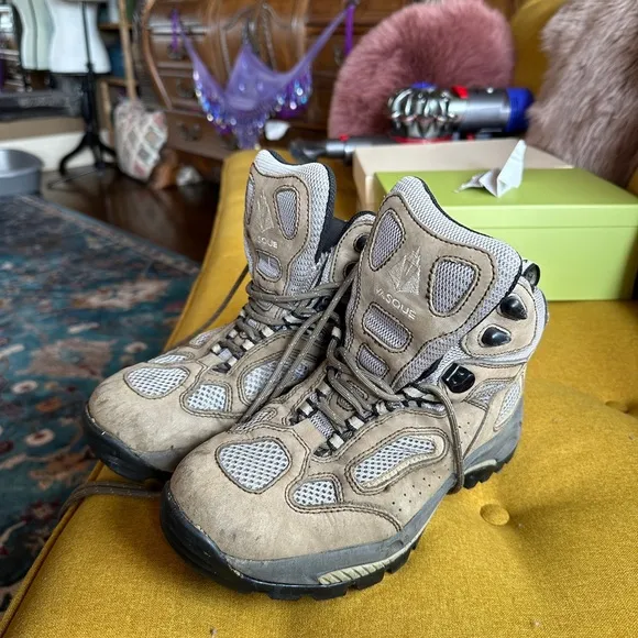 Vasque Tan and Black High-Top Hiking Boots with Rugged Design