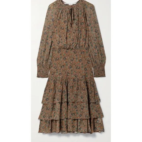 Veronica Beard Dress 16 Tunis Viscose Cinnamon Designer Festival Boho Neutral