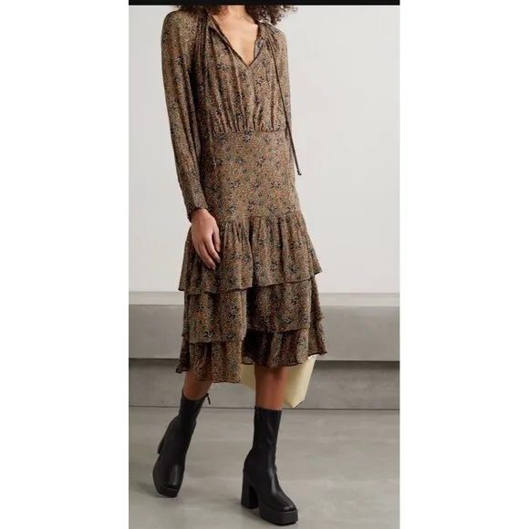 Veronica Beard Dress 16 Tunis Viscose Cinnamon Designer Festival Boho Neutral