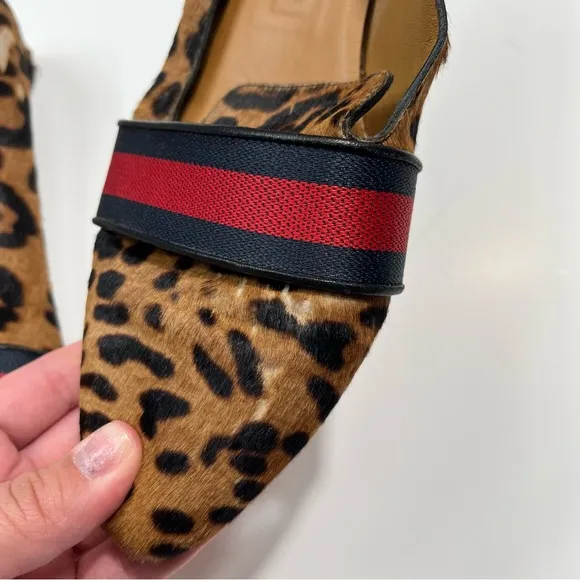 Veronica Beard Griffin Leopard Animal Print Cow Hide Fur Loafer Flats 10.5 40.5