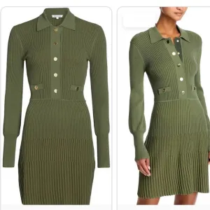 Veronica Beard Lauper Sweater Dress Stone Army size S Gold Buttons