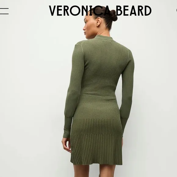 Veronica Beard Lauper Sweater Dress Stone Army size S Gold Buttons