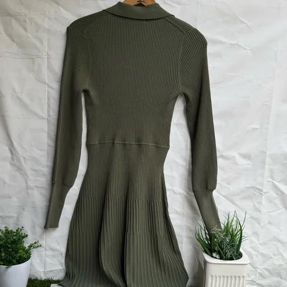Veronica Beard Lauper Sweater Dress Stone Army size S Gold Buttons