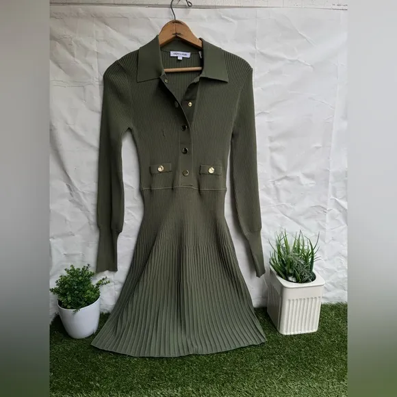Veronica Beard Lauper Sweater Dress Stone Army size S Gold Buttons