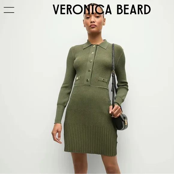 Veronica Beard Lauper Sweater Dress Stone Army size S Gold Buttons