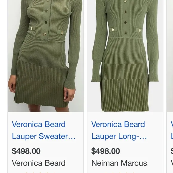 Veronica Beard Lauper Sweater Dress Stone Army size S Gold Buttons