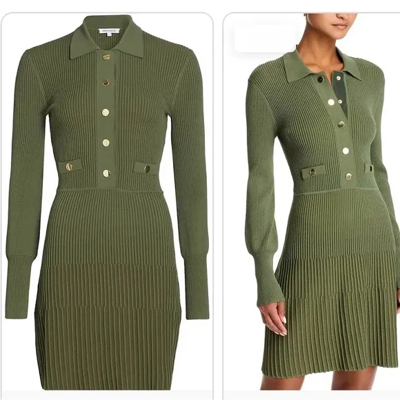 Veronica Beard Lauper Sweater Dress Stone Army size S Gold Buttons