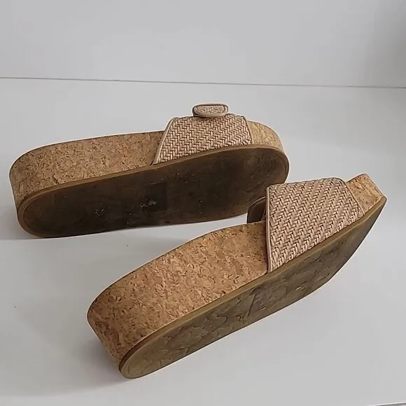Veronica Beard Women Dixie Slides Natural Platform Mules Sandals Woven Leather 8
