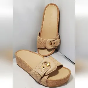 Veronica Beard Women Dixie Slides Natural Platform Mules Sandals Woven Leather 8